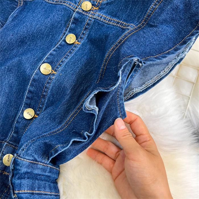 Французское длинное платье с летящими рукавами и круглым вырезом, тонкое джинсовое платье трапециевидной формы, женское винтажное однобортное джинсовое платье Z1780