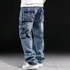 American Style Multi-Pocket Men's Wide-Leg Loose Workwear Jeans