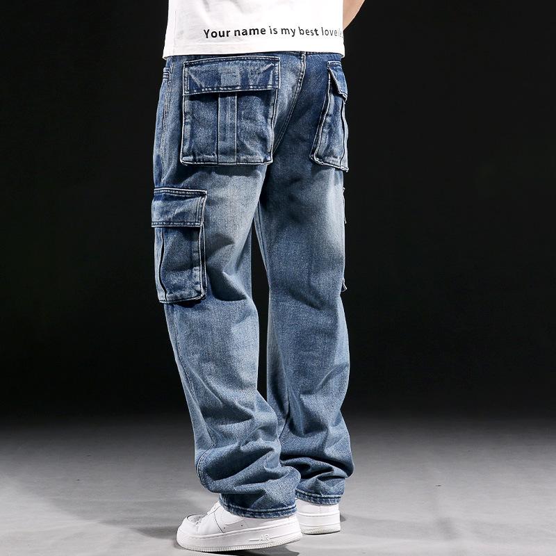 American Style Multi-Pocket Men's Wide-Leg Loose Workwear Jeans