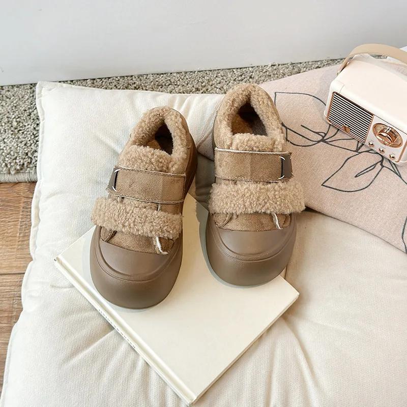 Girls Flat Shoes Toes Capped Non-slip for Winter Children Warm Shoes Korean Style 2024 Winter Kids Fashion Shoes Sweet Hook&loop