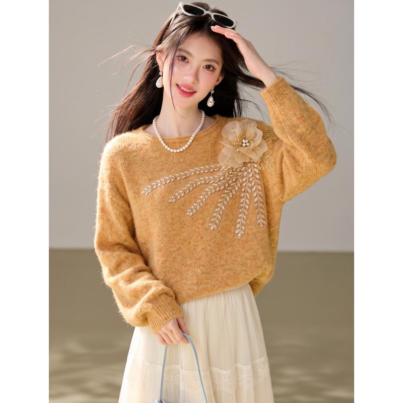 Autumn Women's Soft 3D Floral Sweater, Korean Gentle & Lazy Style