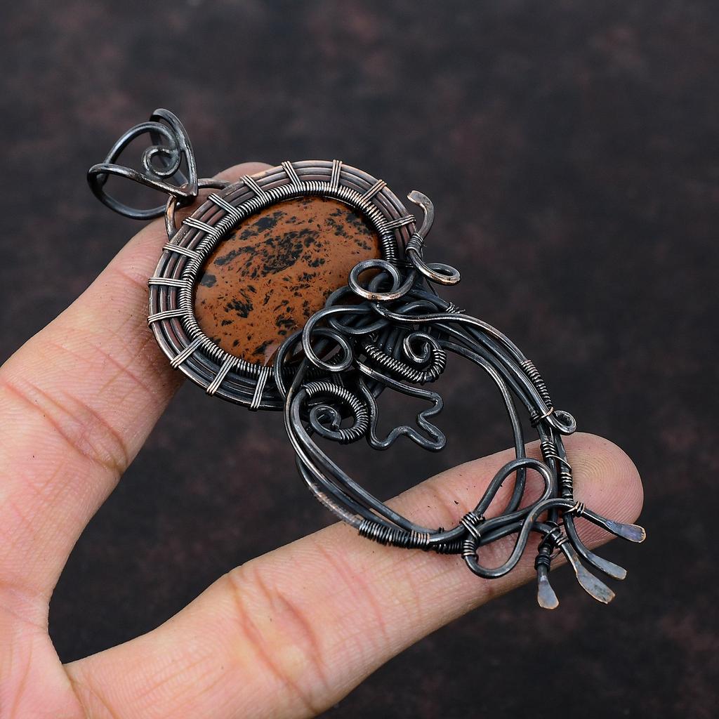 Mahogany Obsidian Pendant Copper Wire Wrapped Pendant Handmade Unique Style Jewelry Gemstone Pendant Copper Wire Wrap Jewelry Gift For Him