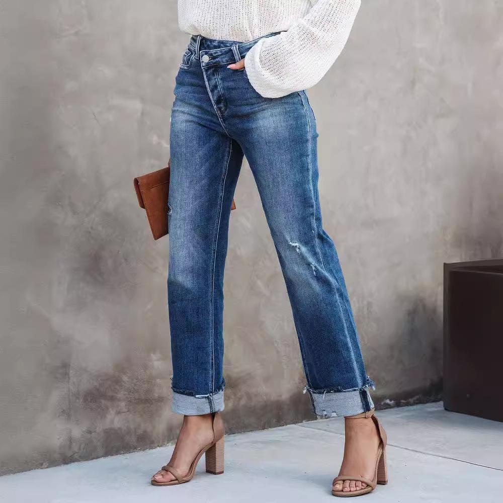 IHUASU Женские брюки-джинсы Urban Casual Wash Straight Leg
