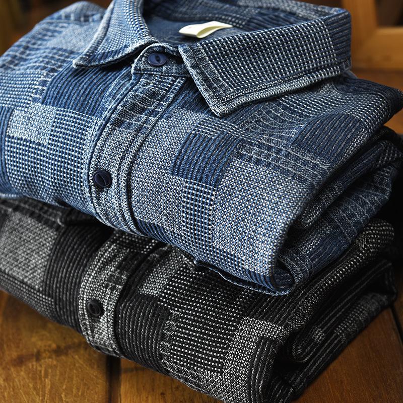 Новая джинсовая рубашка с длинным рукавом, мужская уличная одежда, трендовые джинсовые мужские топы, жаккардовые рубашки в клетку контрастного цвета, молодежная мужская одежда, повседневная свободная рубашка 4XL