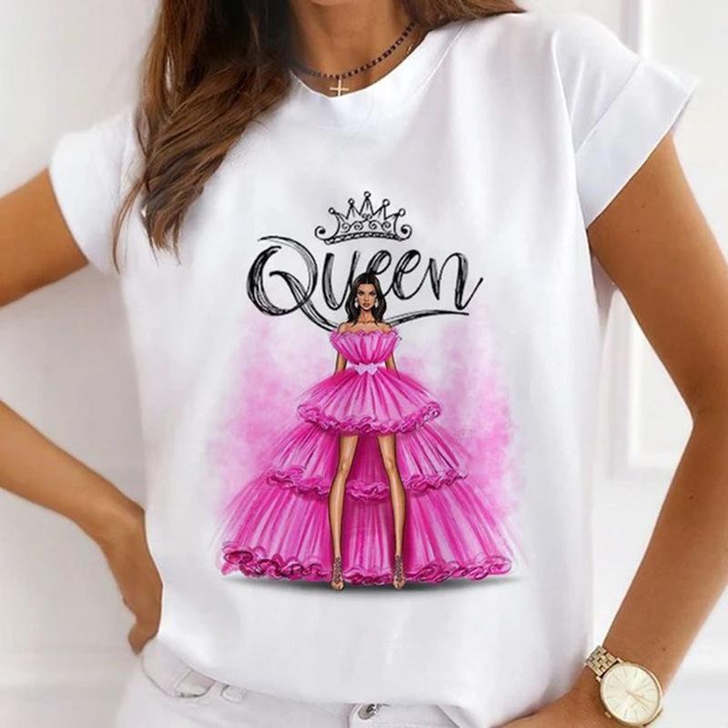Summer Round Neck 3D Queen Pattern Print Top Fashionable Casual Short Sleeved Women's T-shirts