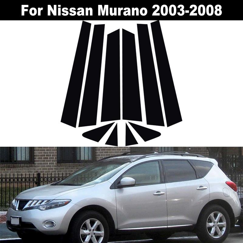 10pcs/set Black Car Door Window Column BC Pillar Post Cover Trim PC Material Sticker Fit For Nissan Murano 2003-2008