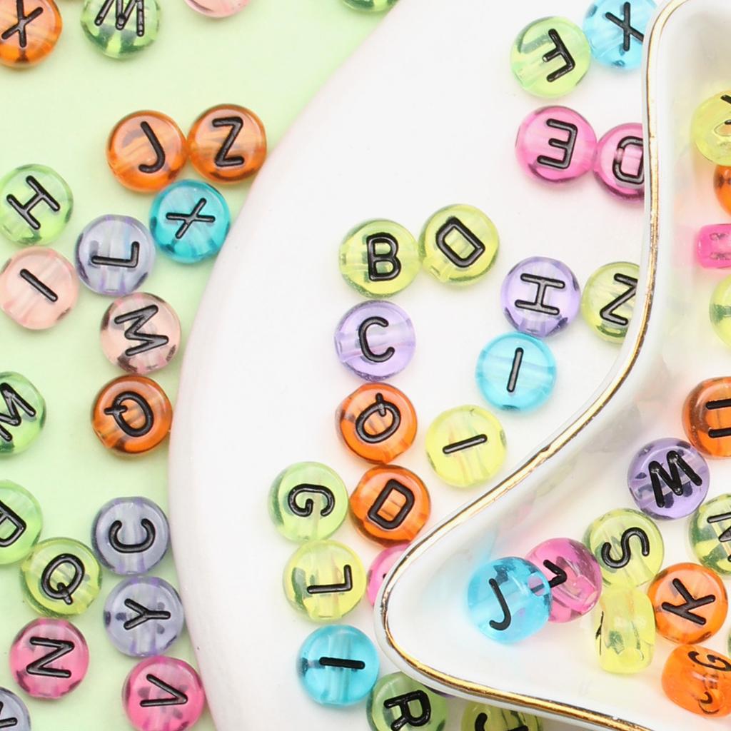 7mm Jewellery Making Acrylic 500pcs Flat Round Alphabet DIY Accessories Loose Beads Transparent Mixed Letter Keychain Necklace Bracelet Pendant