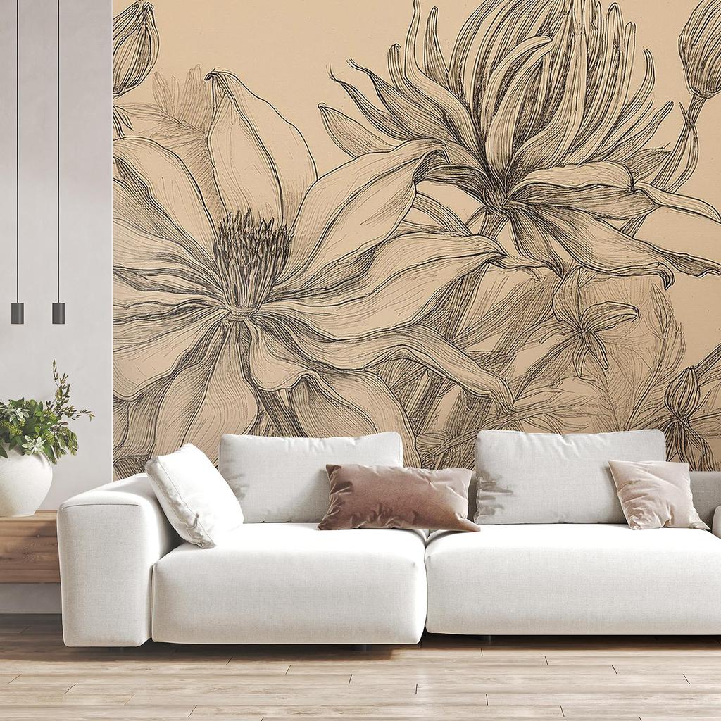 Wallpaper Flowers Plants Beige
