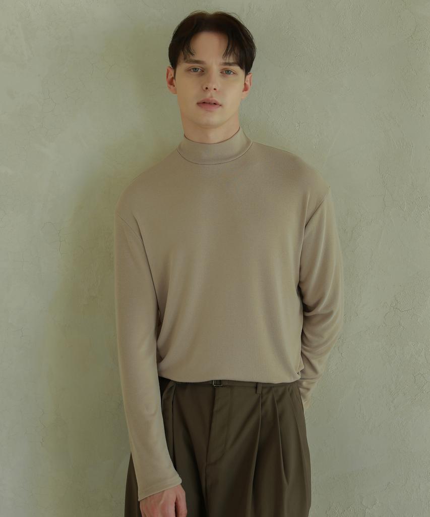 ESN Half Turtleneck Knit T-Shirt Beige