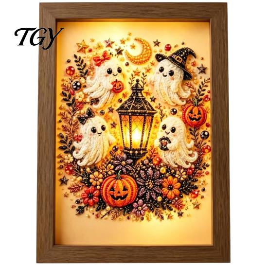 Modern Holiday Home Accents Ghost Photo Frame Lamp, Halloween Lighted Shadow Box, Seasonal Shelf Gothic Skeleton Table Centerpiece for Bedroom Living