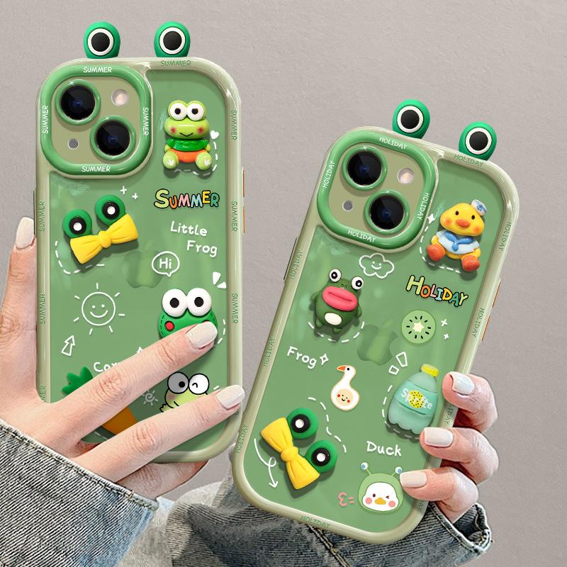 Applicable To Vivos17 Mobile Phone Case for Women X90 Cute Funny Frog Three-dimensional Doll Y52s Silicone Protective Cover