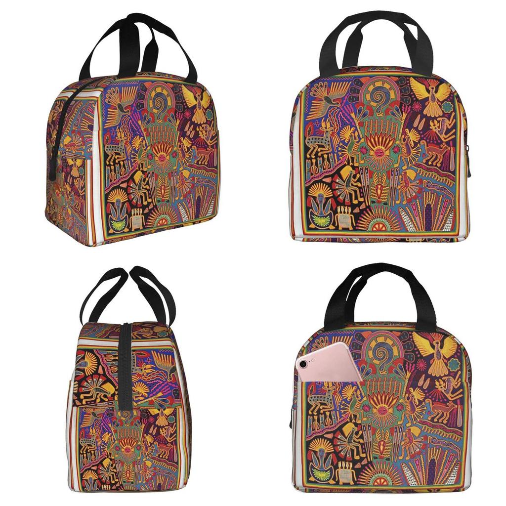 Huichol Mexican Heritage Insulated Lunch Bag for Women Office Cooler Thermal Food Box Tote Portable Lunch Boxes Container