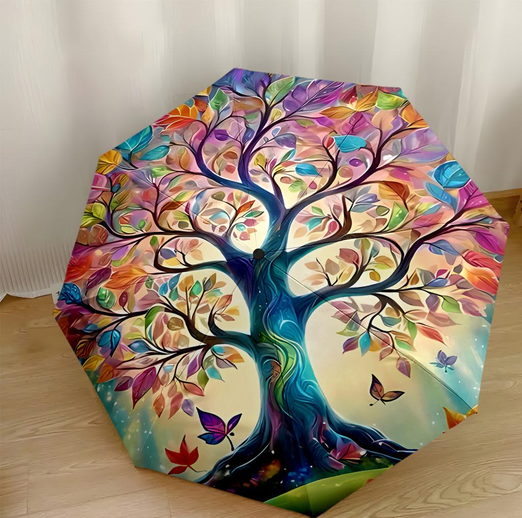 Colorful Tree Of Life Outdoor Automatic Umbrella Compact 8-Rib Lightweight Lightweight Travel Essential Fashion Lovers Perfect Gift for Women/Men