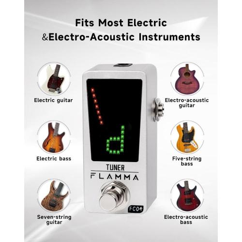 FLAMMA Tuner Pedal FC04 Chromatic Guitar Tuner Pedal, High-Precision 1-Cent Tuning Pedal for Guitar and Bass, with Pitch Indicator and True Bypass