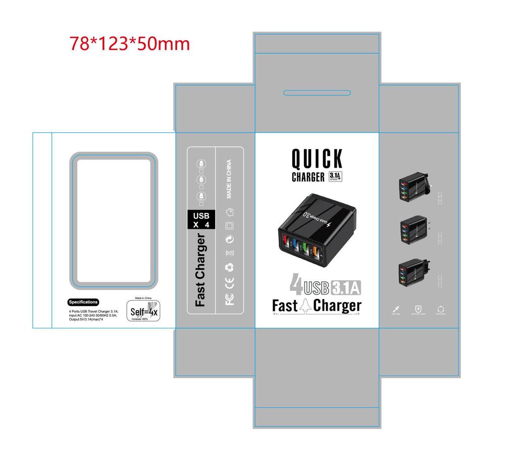4-портовое USB автомобильное зарядное устройство 3A со светодиодной подсветкой для спецификаций ЕС/США, совместимое с планшетами и телефонами
