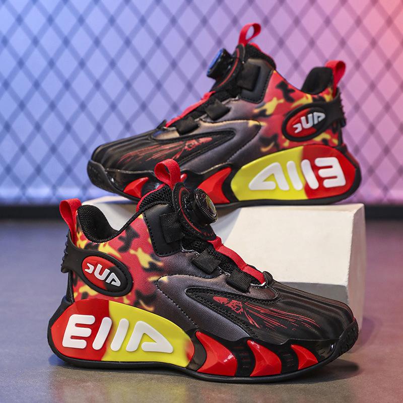 Детские баскетбольные кроссовки Мальчики Весна и Осень кожаные новые белые сетчатые кроссовки на липучке звук трения беговые кроссовки