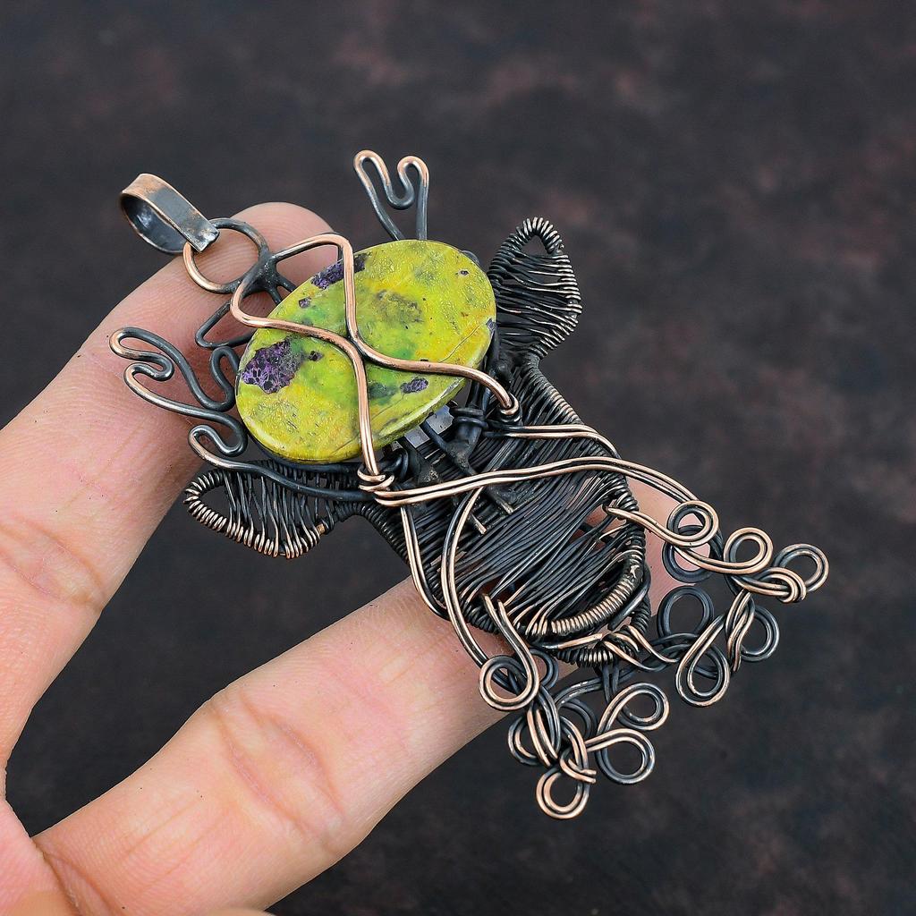 Stichtite Pendant Copper Wire Wrapped Pendant Rainbow Moonstone Copper Jewelry Handmade Pendant Gemstone Deer Face Pendant Anniversary Gifts