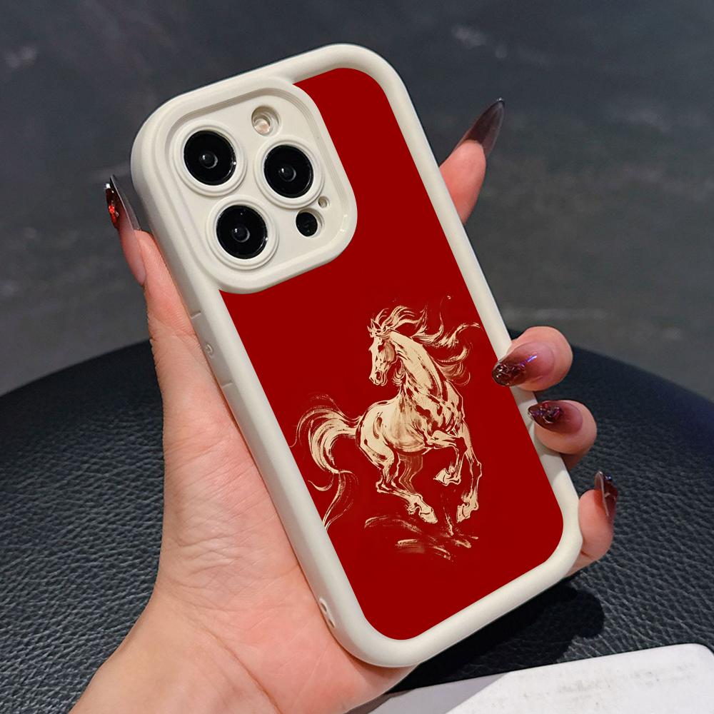 Чехол для мобильного телефона Год Золотой Лошади для iPhone 17 16 15 14 13 12 11 Air Pro Max Plus Утолщенный ТПУ Цветной Чехол Красивый Чехол