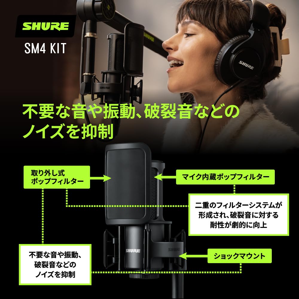 Shure SM4 Home Recording Microphone Kit Condenser Microphone Shock Mount Pop Filter Included SM4-K-KIT