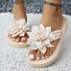 Large Thick Soled Herringbone Sandals for Women, Solid Color Flowers, Versatile Fashion, Retro Beach Slippers