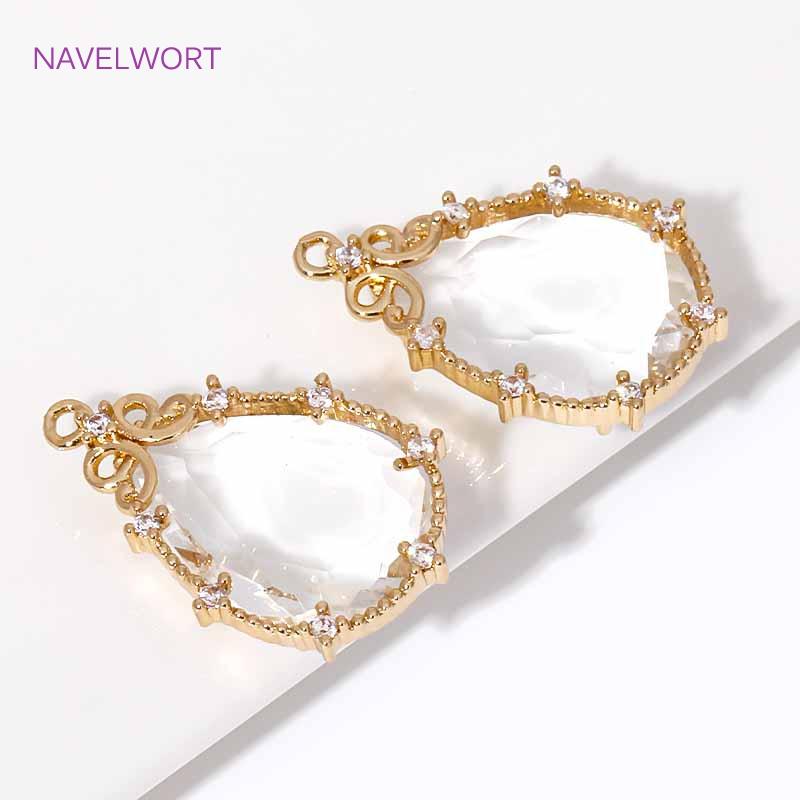 3 Sizes 18K Gold Plated Brass Clear Crystal Droplet Charms Pendants For Earring Findings,DIY Jewelry Making Supplies