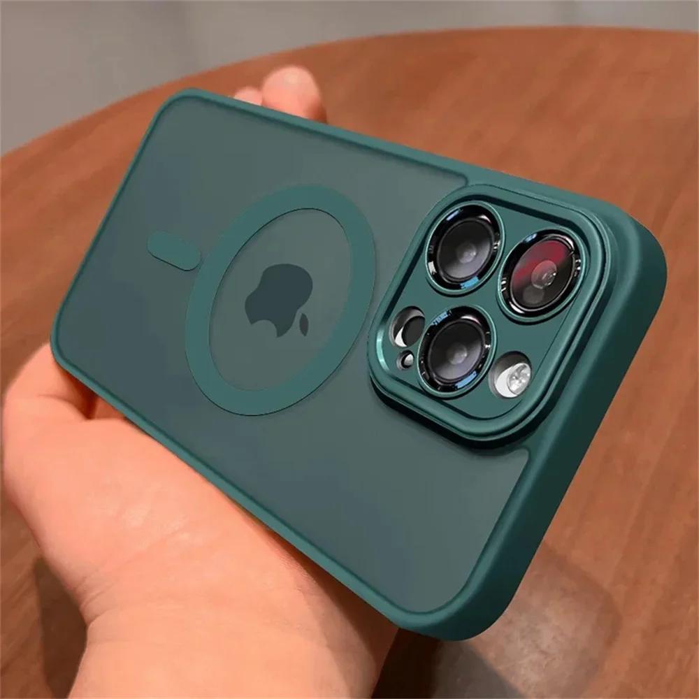 Для iPhone 16 14 13 Магнитная Роскошная Беспроводная Зарядка Для Чехла Magsafe 15 14 13 12 11 Pro Max Матовый Полупрозрачный Ударопрочный Чехол