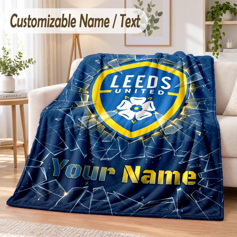 Custom Text Flannel Blanket Leeds United Print Warm Cozy Blanket Home Sofa Bedding