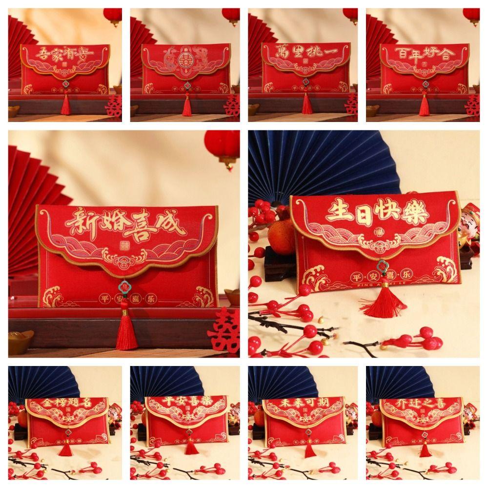 Tassels Money Red Pocket Blessing Words New Year Money Bag Brocade Red Envelope Chinese Wedding