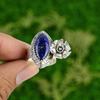Natural Lapis Lazuli Multi Stone Flower Ring Size 7 925 Silver For Girls