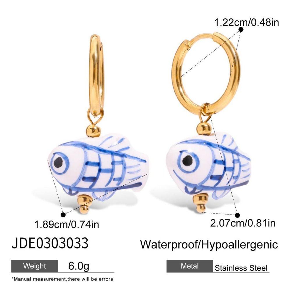 Stainless Steel Ceramic Ear Buckle Dripping Oil Gold Hoop Earrings Party