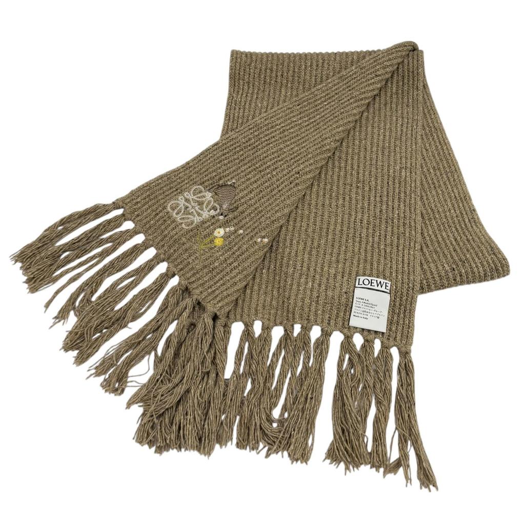 Great LOEWE Scarf Brown wool Women FSA8Stainless Steel1X05 Used