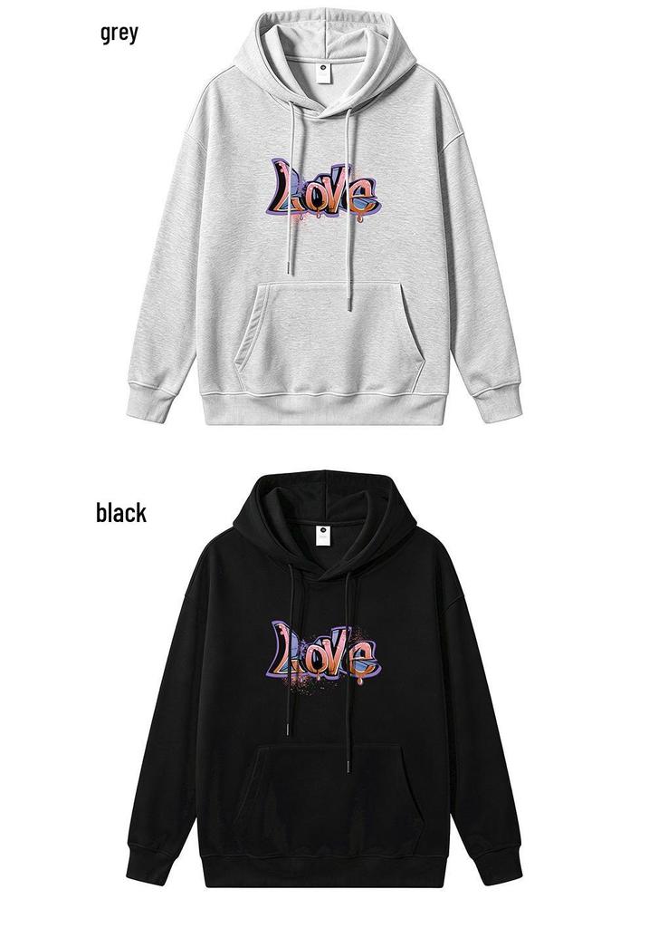 Trendy Men's Unisex Heavyweight Hooded Sweatshirt - American Print, Long Sleeve, Loose Fit for Autumn/Winter