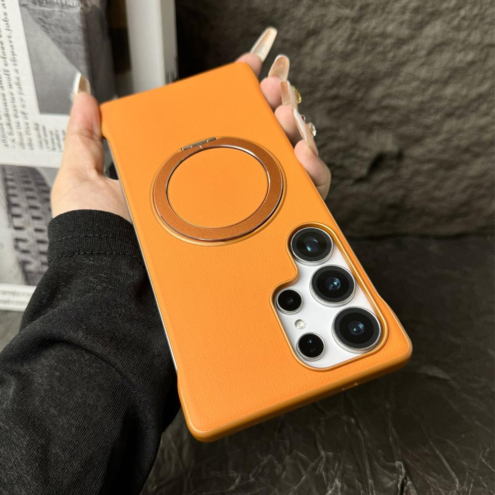 Thin Frameless Magnetic Folding Stand Phone Case For Samsung S25 S23 S24 Ultra Solid Color Plating PC Protective Cover