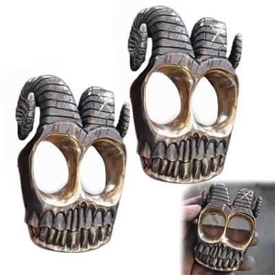 Винтажное готическое кольцо на костяшку в виде черепа с рогами барана, кастет, медь, двойное