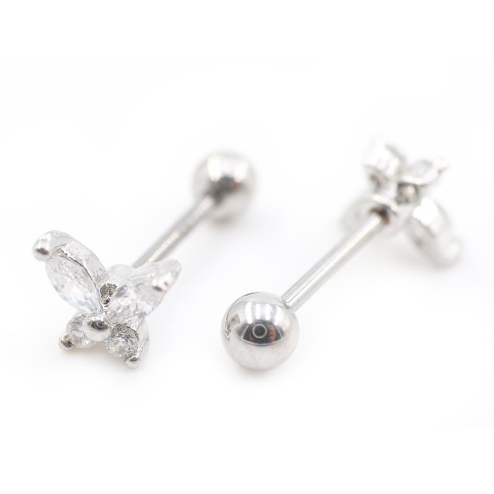 Alisouy 2PCS Бабочка смолы циркон шарик нержавеющая сталь для женщин и мужчин серьги гвоздики хрящ козелок ушной раковины пирсинг ювелирные изделия