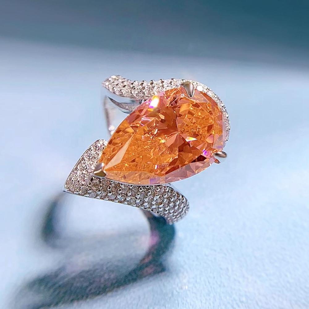 Кольцо из белого золота 18 карат с граненым драгоценным камнем груша Падпараджа для женщин, подарок на помолвку, ювелирные изделия из стерлингового серебра 925 пробы
