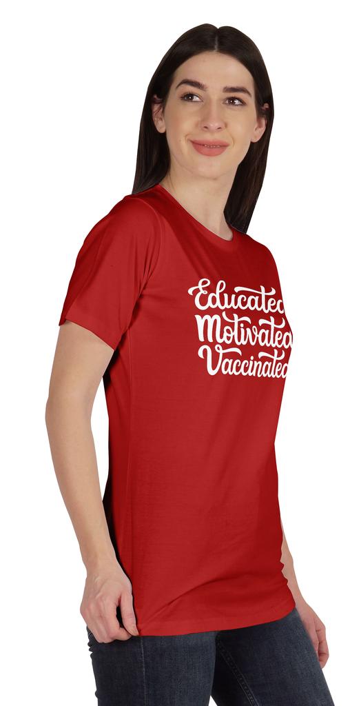 Inkmeso Educated Motivated Vaccinated Funny Pro Vaccine Crew Neck T-shirt For
