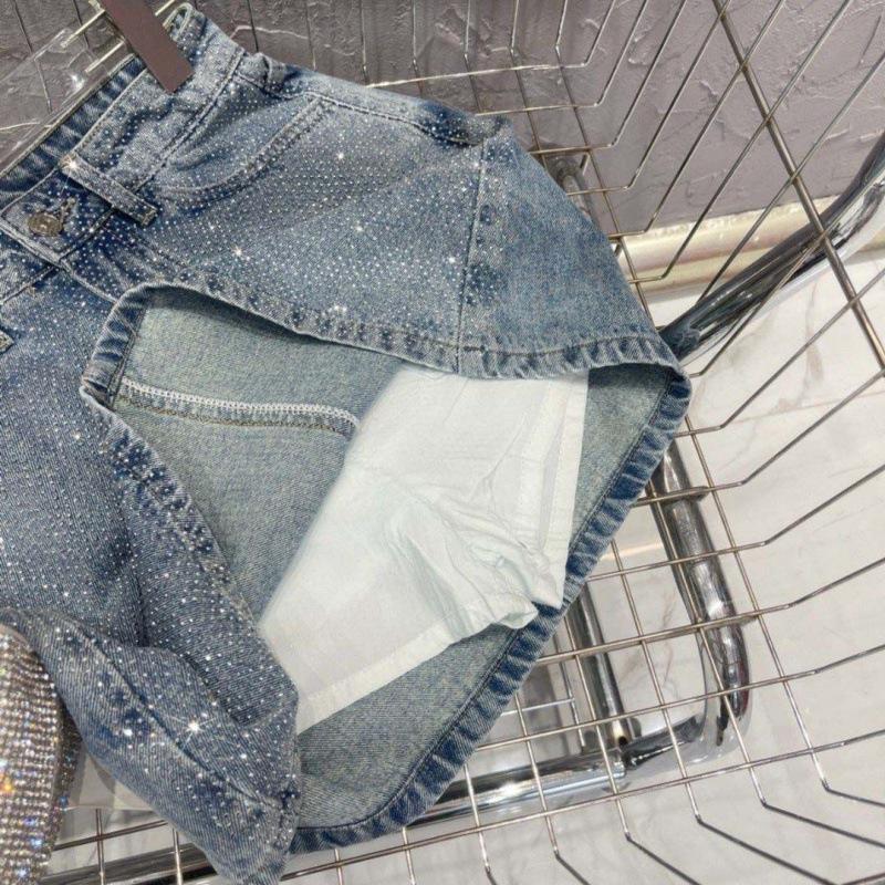 ZZ Блестящая джинсовая юбка А-силуэта с завышенной талией для женщин - Летняя коллекция 2025
