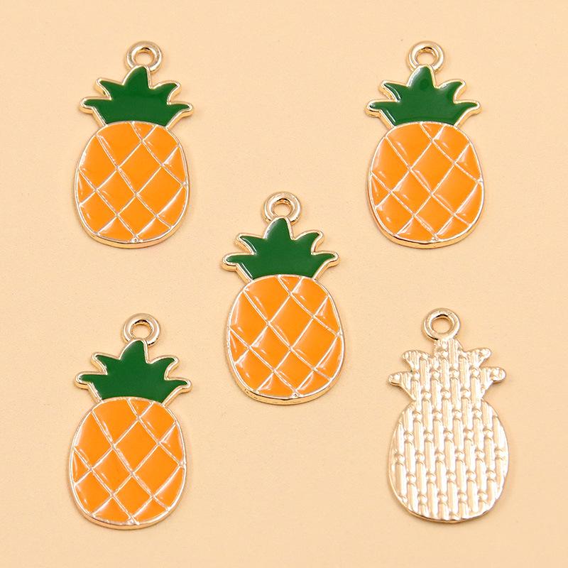 Fruit-Themed Alloy Drip Oil Pendants: Pineapple, Banana, Mango Charms for DIY Jewelry - Bracelets & Earrings, 4 Styles.