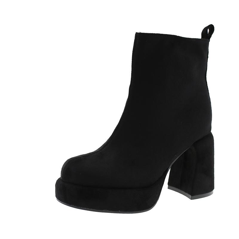 Замшевые короткие ботильоны на высоком каблуке в ретро-темпераментном стиле, осенне-зимние, корейская версия, французская мода, универсальные, на толстом каблуке, тонкие ботильоны, женские ботинки Мартин