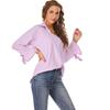 Womens Solid Color Loose Flared Sleeve Tops Ladies Long Sleeve Buttons T Shirt Blouse