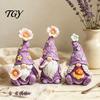 Holiday Gift for Garden Lovers 3PCS Lavender Gnome Elf Figurines Set, Resin Spring Floral Decor Purple Home Decorations Tray Ornaments, Decorative
