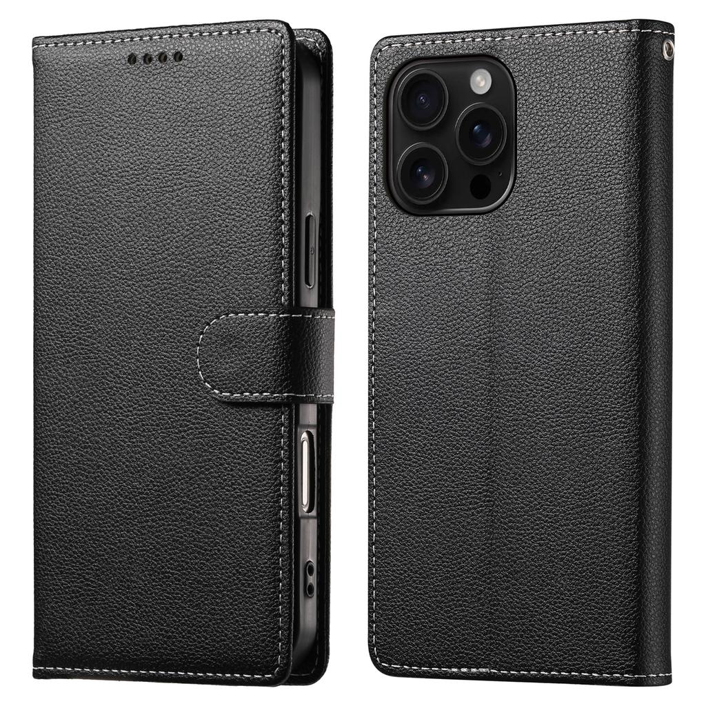 DF-012 For iPhone 16 Pro Case Litchi Texture Leather Wallet Stand Phone Cover