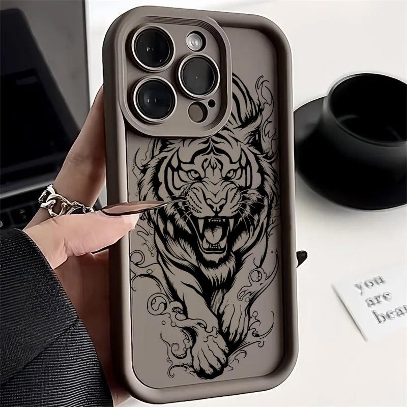 Мягкий силиконовый чехол с черным рисунком тигра 17PM Для iPhone 17 11 15 16 13 Pro Max 14 Plus 12 16Pro 16E 17AIR Ударопрочный чехол для телефона