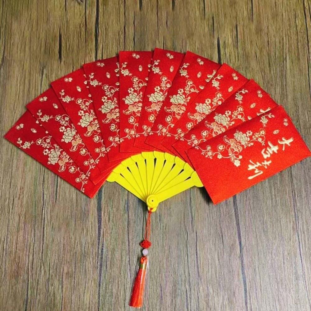 Traditional Fan Design Red Envelope 10 Cards God of Wealth Red Pocket  Birthday