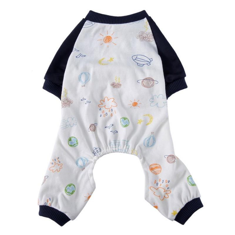 Cotton Blend Dog Pajamas Cartoon Long Sleeve Soft Breathable Easy On Off Anti Shedding Pet Clothes