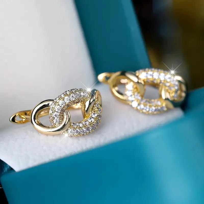 Серьги-кольца Huitan Charms Chain Link Design, изящные модные украшения для свадьбы, ослепительные кубические цирконии, аксессуары для пирсинга