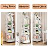 Wooden Four-layer Rotatable Mobile Bookshelf With One Drawer Book Storage Rack With Locking Wheels For Living Room/Bedroom/Study