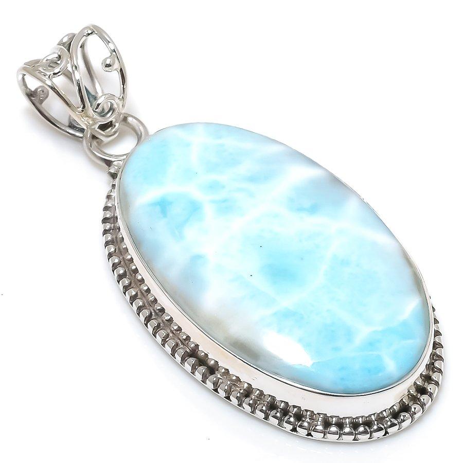 Natural Republic Larimar Gemstone 925 Solid Sterling Silver Gift Pendant 2" G9E68