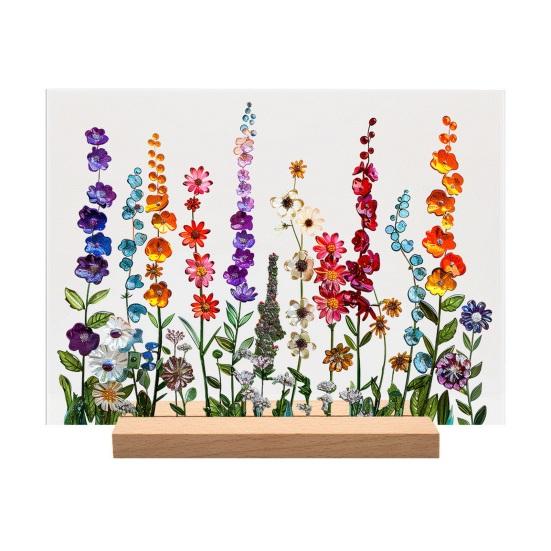 Acrylic Flower Table Sign with Wooden Stand Heavy Duty Floral Plants Home Office Centerpiece Desktop